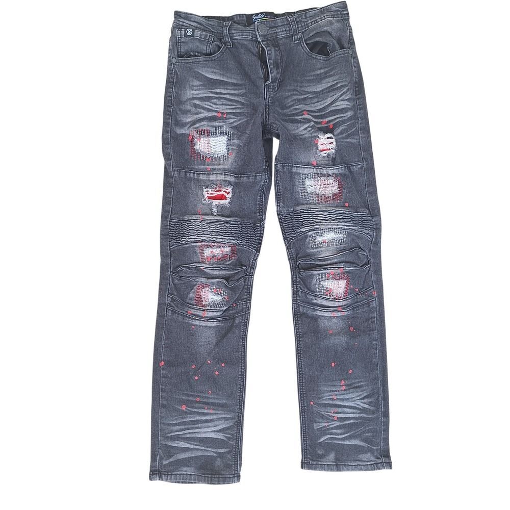 Switch Remarkable Girls Jeans Size 16 Gray Wash Distressed Moto Patched Street